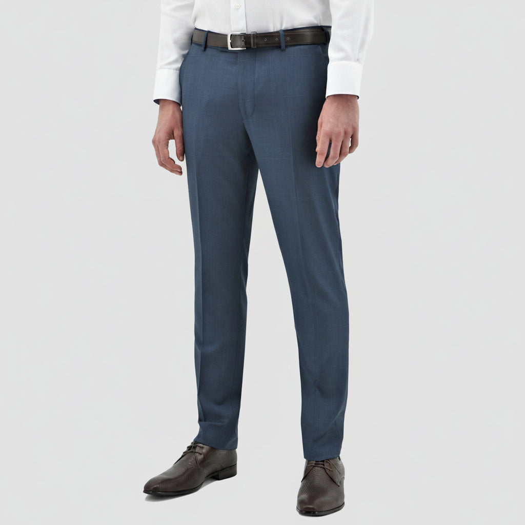Daniel Hechter's blue check Edward slim fit Merino wool trousers