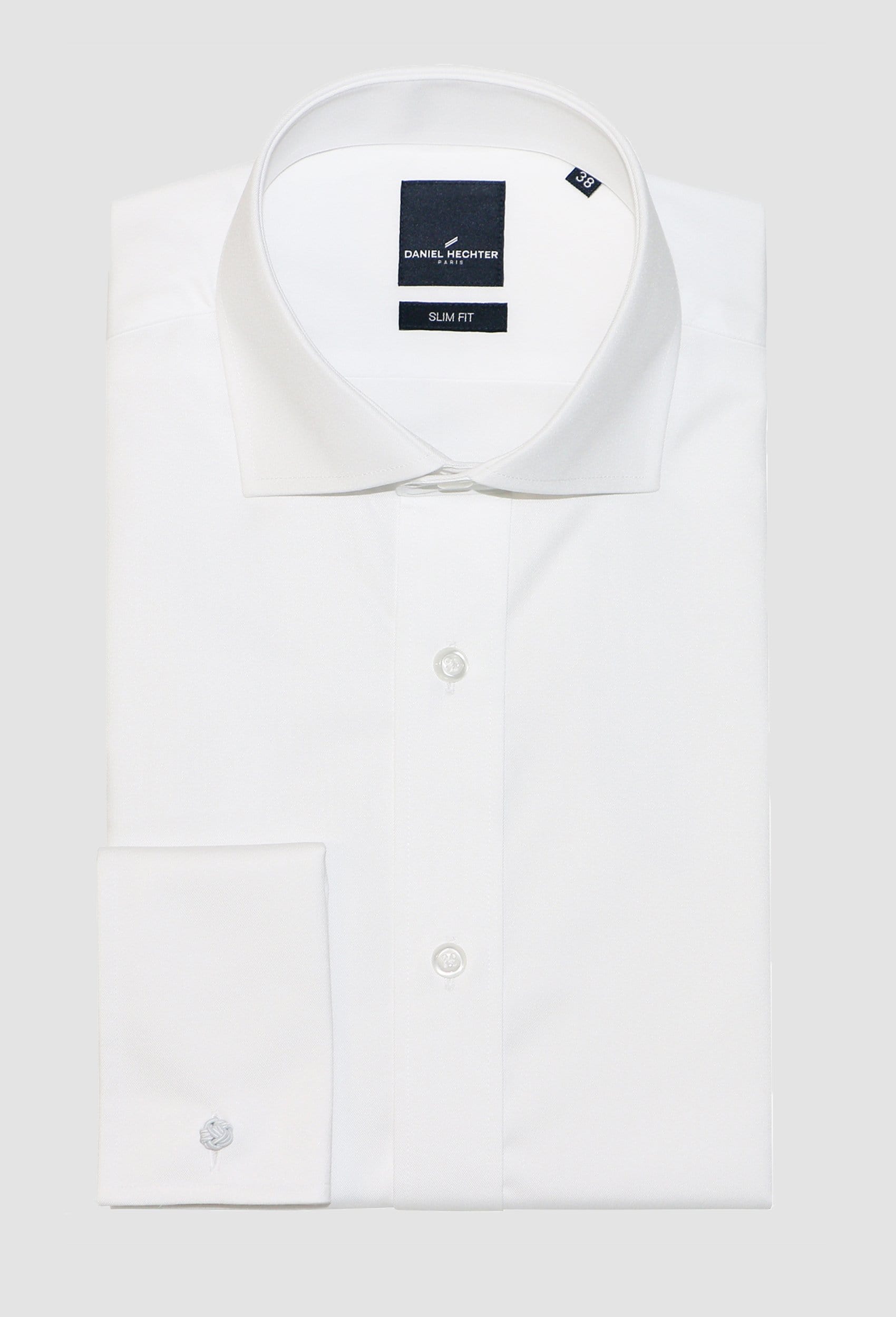 daniel hechter slim fit french cuff jacques shirt in white cotton blend