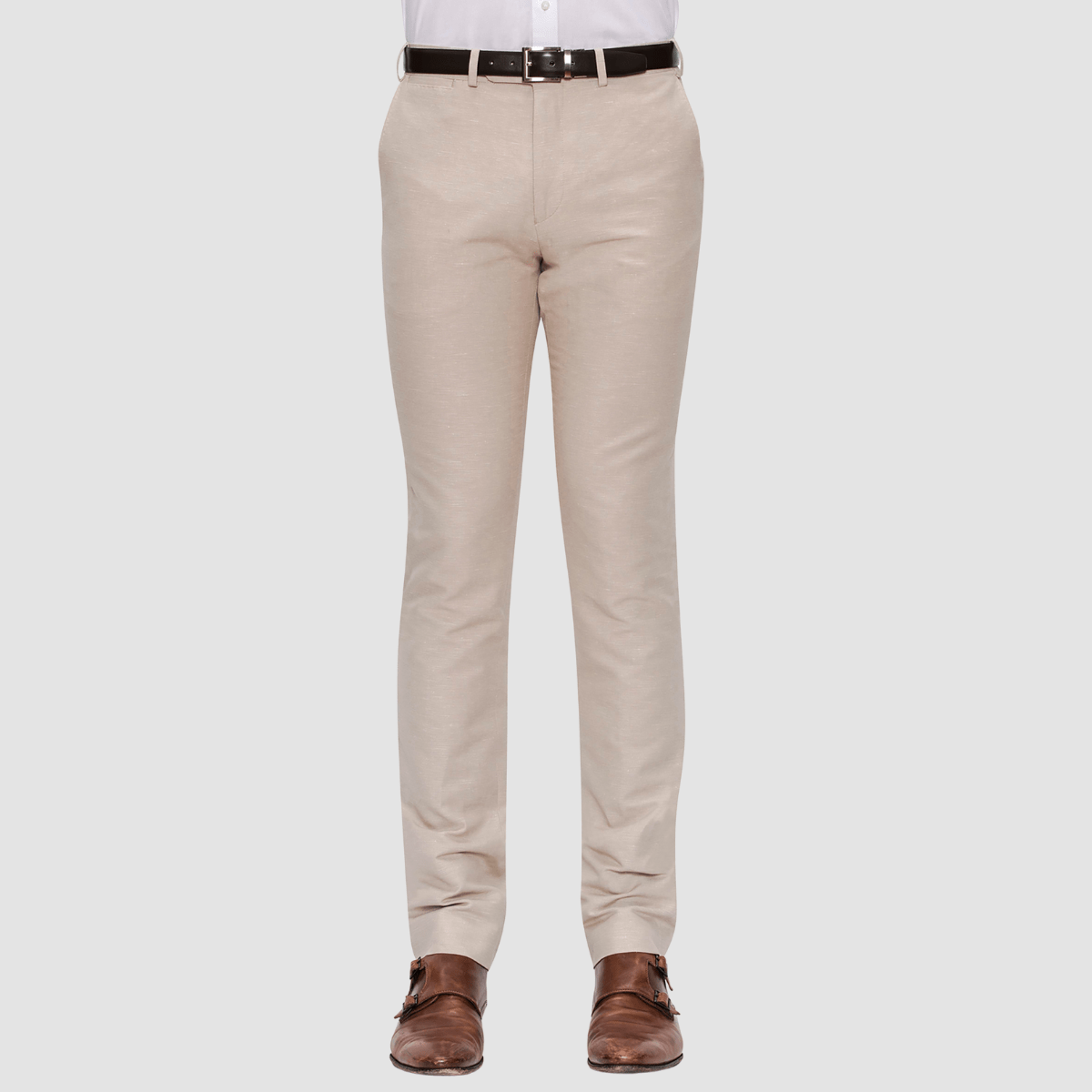 front view of the gibson slim fit caper trouser in sand linen blend FJD800