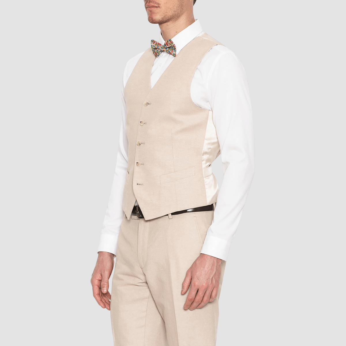 mens sand linen blend vest matching the electron linen suit