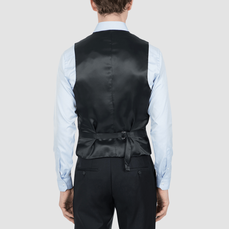 the satin back and adjuster strap on the might mens waistcoat