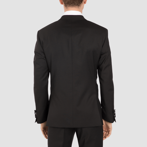 the back of the gibson mens black quantum tuxedo showing the slim fit