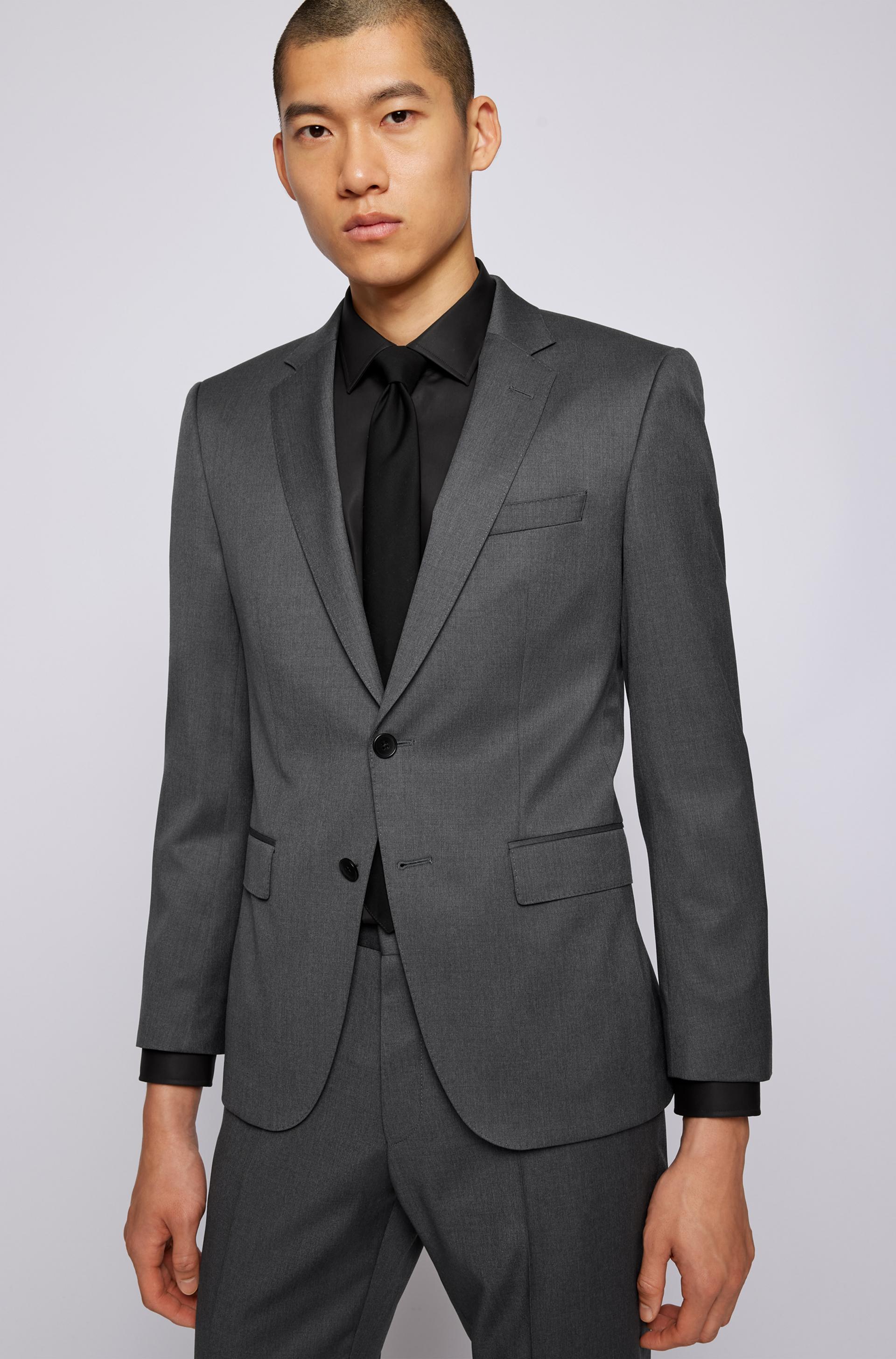 Hugo Boss slim fit Huge suit in Dark Grey pure virgin wool
