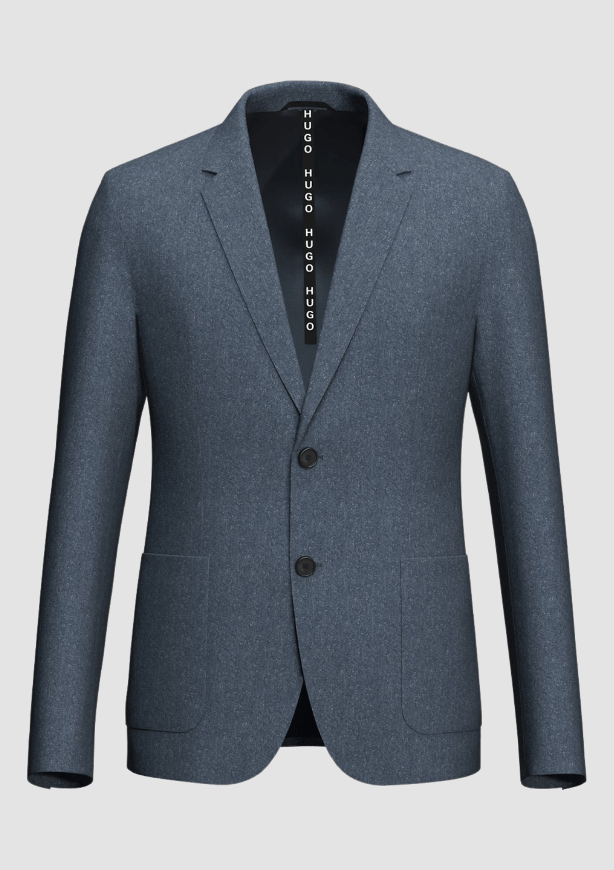 HUGO menswear slim fit areltu mens blazer in dark blue on a plain grey background