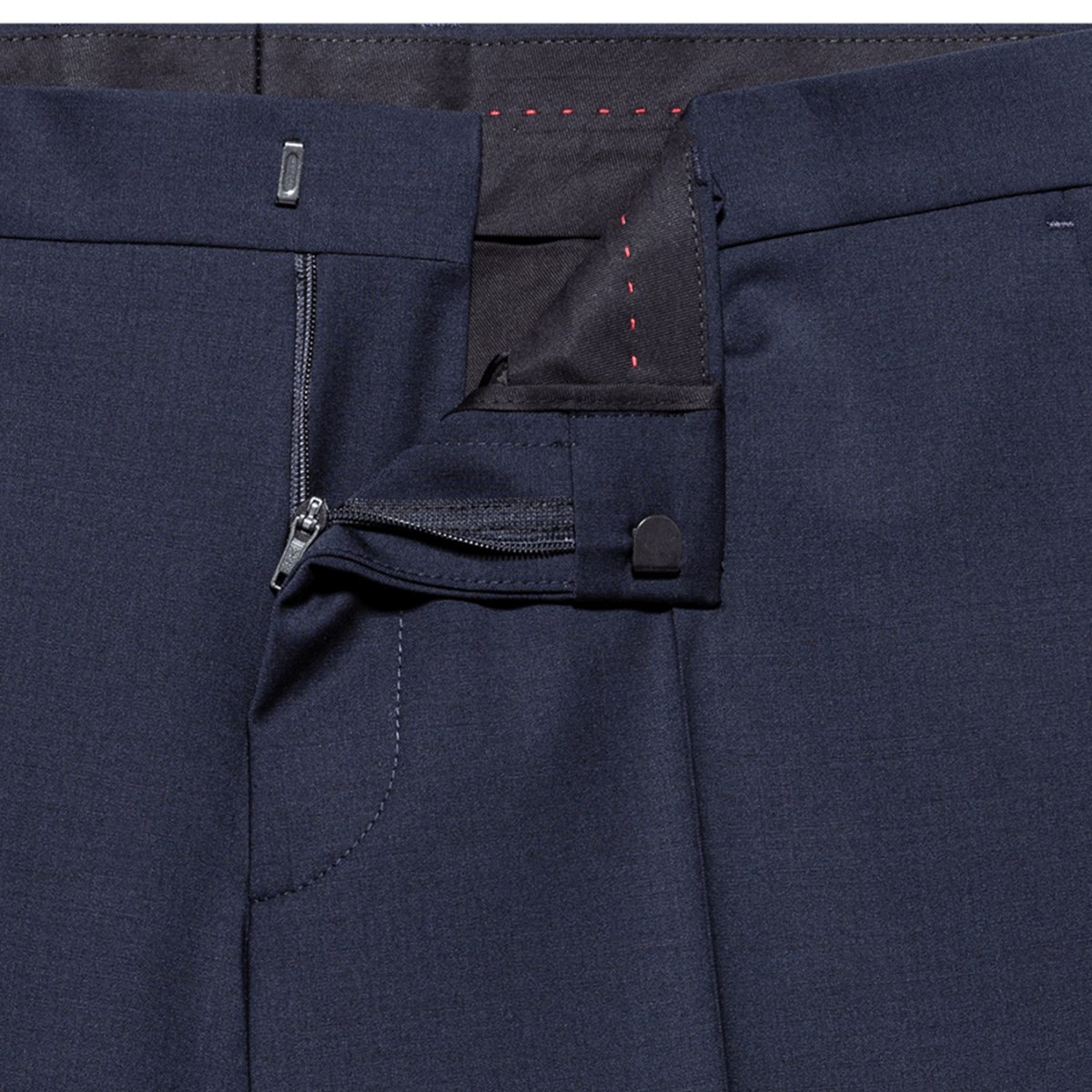 Dark blue slim‑fit Getlin trousers by Hugo featuring a flat front and hook‑and‑zip closure.