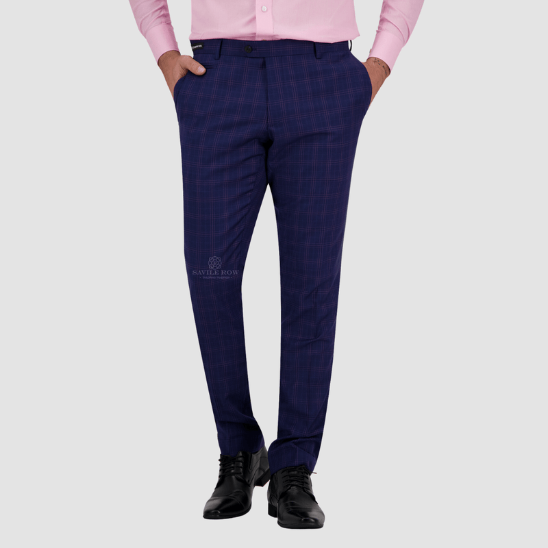 the mens suit trouser the jesse in a navy azure blue window check fabric