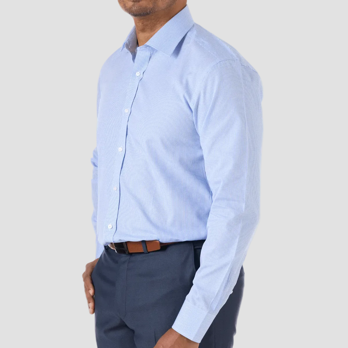 studio italia gingham patterned blue business menswear side