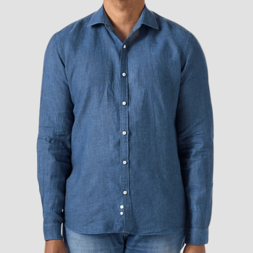 Studio Italia slim fit riva shirt in navy blue linen