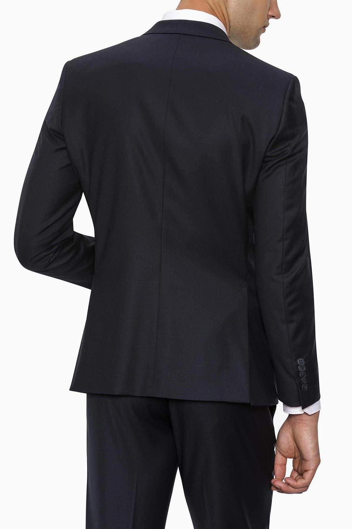 the back of the gibson slim fit breeze mens suit in navy