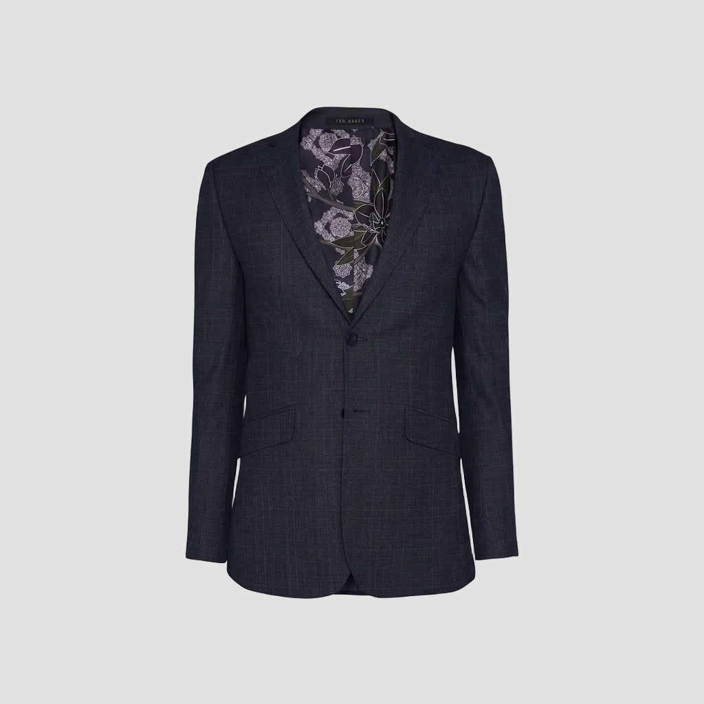 the slim fit ted baker elegan suit jacket in gunmetal grey check pure wool 1RL2004