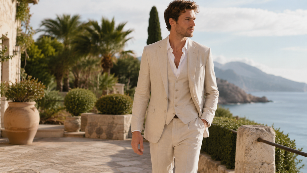 a paisley mens tuxedo in midnight with a black satin lapel