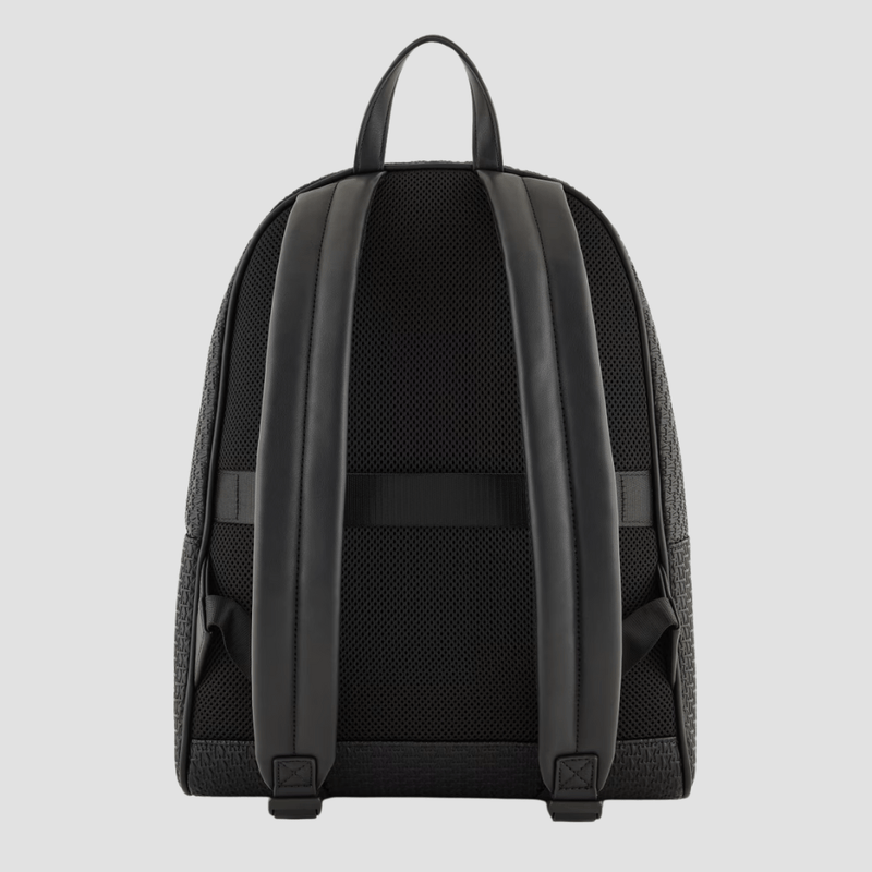 Armani Backpack With All-Over Embossed Logo in Black