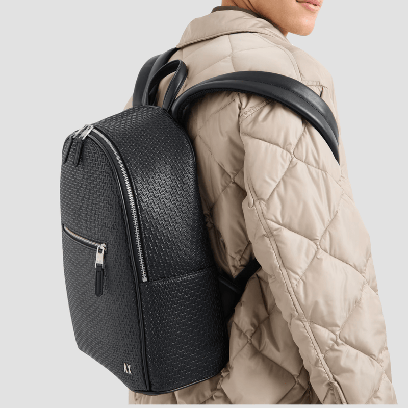 Armani Backpack With All-Over Embossed Logo in Black