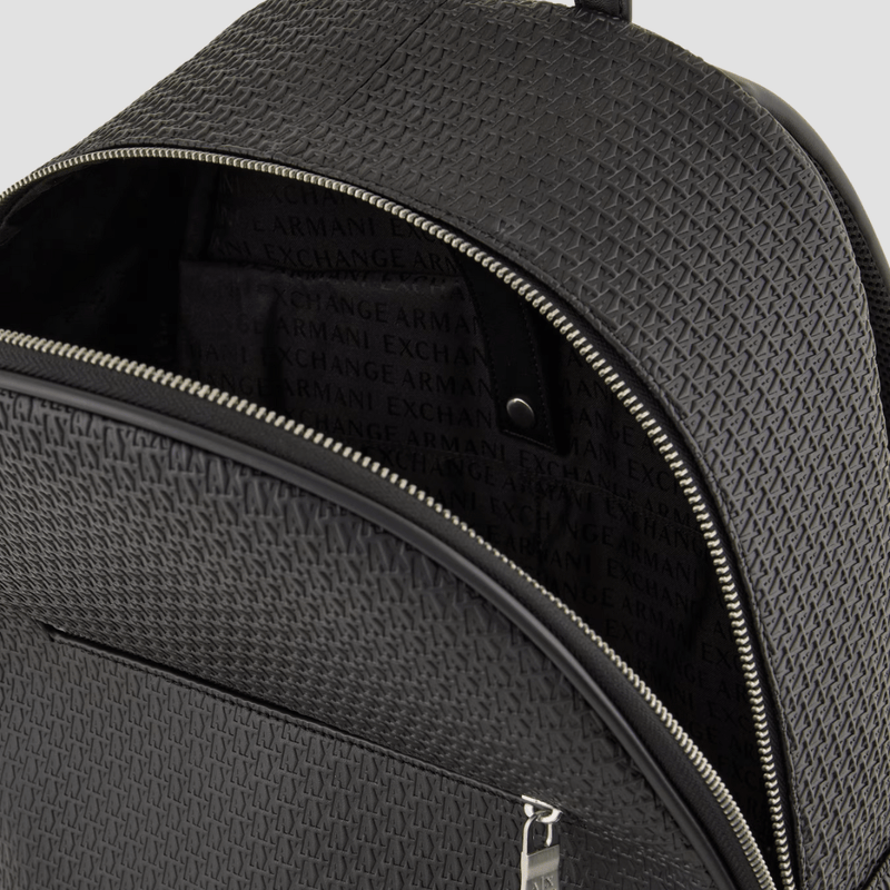 Armani Backpack With All-Over Embossed Logo in Black