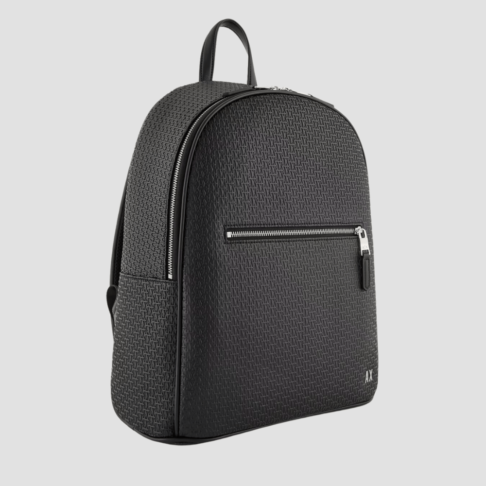armani backpack leather Armani Backpack With All-Over Embossed Logo in Black – Mens Suit Warehouse