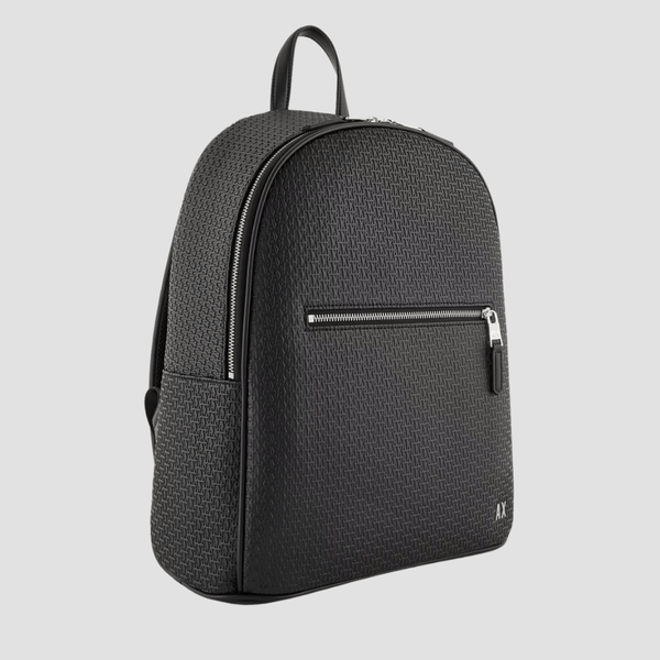 Armani Backpack With All-Over Embossed Logo in Black