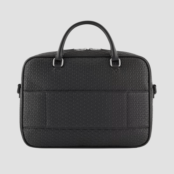 Armani Briefcase With All-Over Embossed Logo in Black