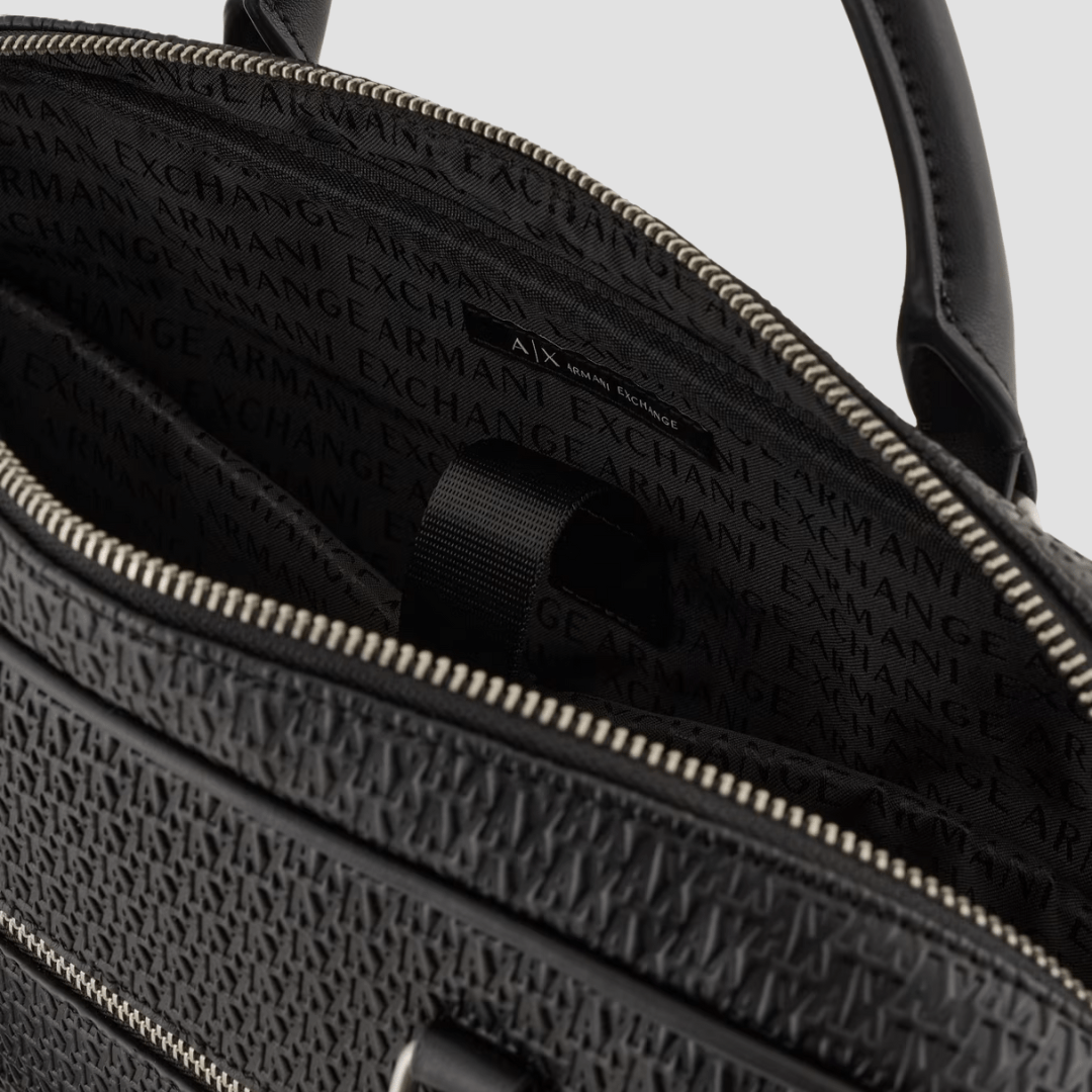 Armani Briefcase With All-Over Embossed Logo in Black