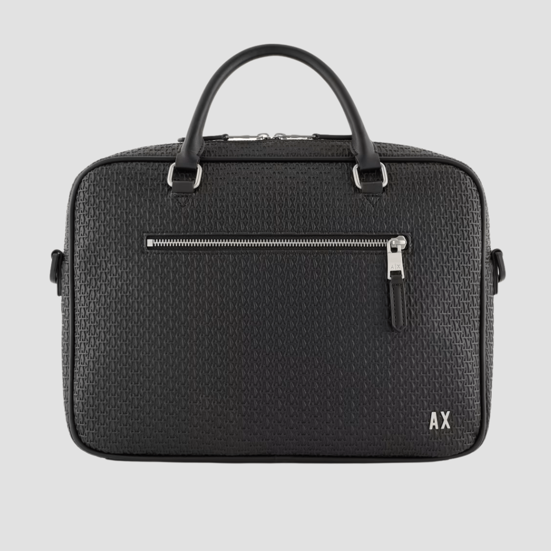Armani Briefcase With All-Over Embossed Logo in Black