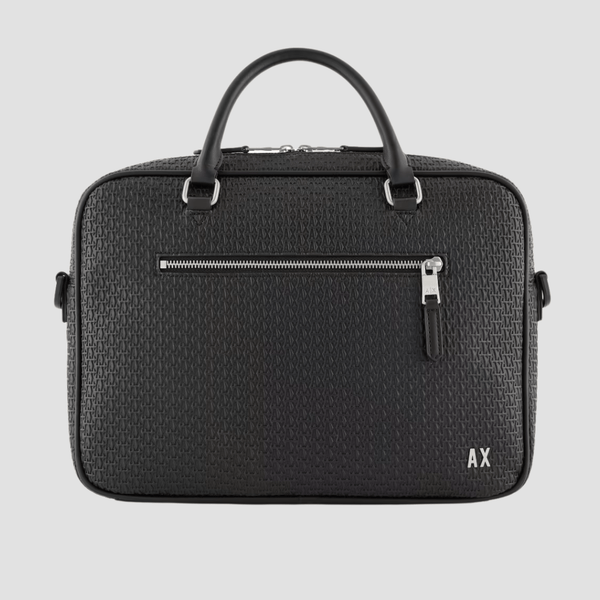 Armani Briefcase With All-Over Embossed Logo in Black