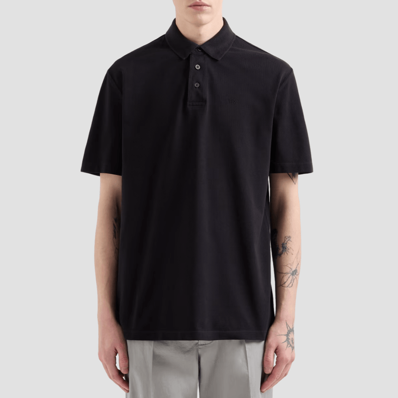 Armani Classic Fit Used Effect Cotton Piquet Polo in Deep Navy