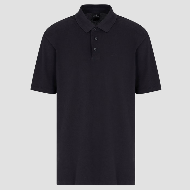 Armani Classic Fit Used Effect Cotton Piquet Polo in Deep Navy