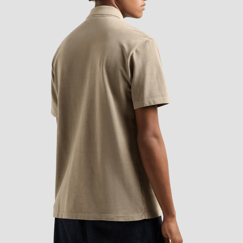 Armani Classic Fit Used Effect Cotton Piquet Polo in Roasted Cashew