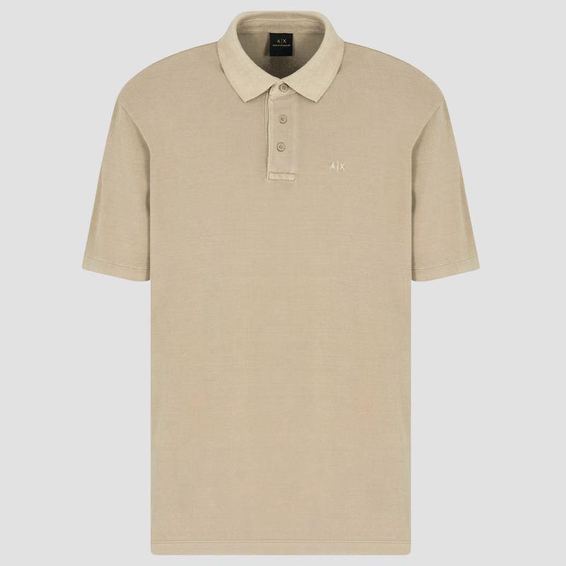 Armani Classic Fit Used Effect Cotton Piquet Polo in Roasted Cashew