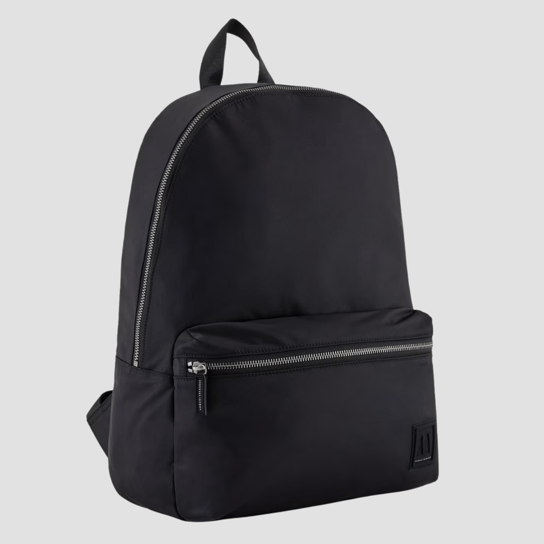 Armani Lightweight Silver Zip Backpack in Black