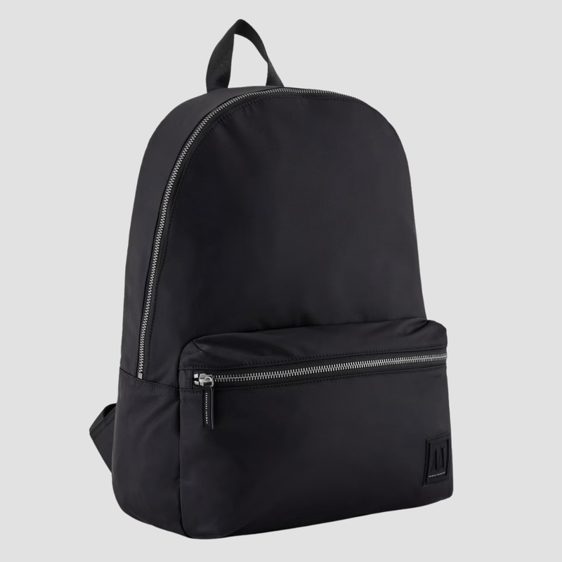 Armani Lightweight Silver Zip Backpack in Black