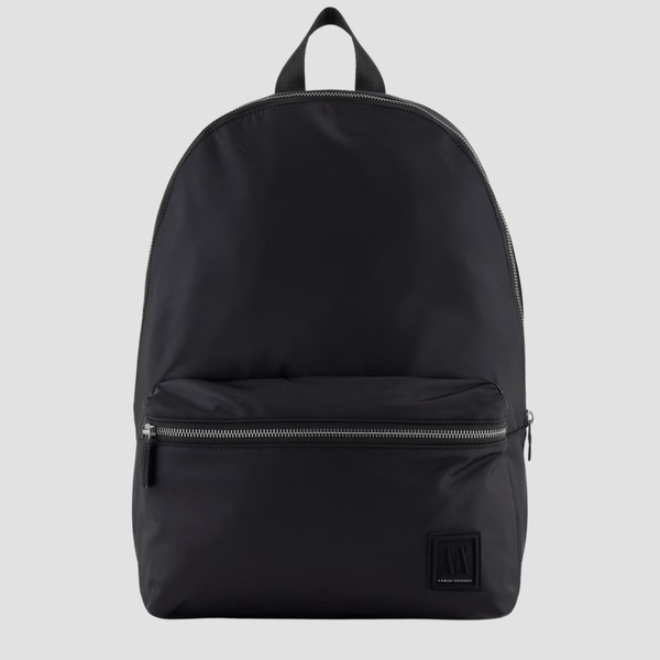 Armani Lightweight Silver Zip Backpack in Black