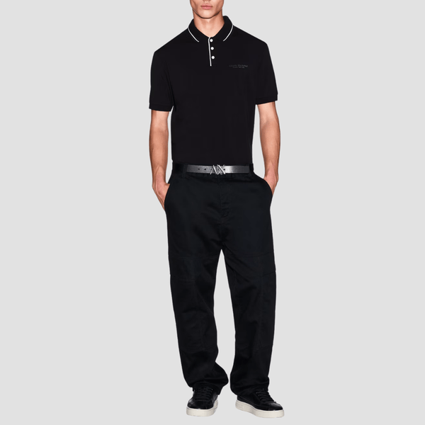 Armani Mens Regular Fit Polo in Black Stretch Jersey