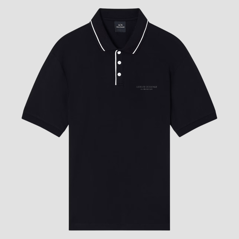 Armani Mens Regular Fit Polo in Black Stretch Jersey