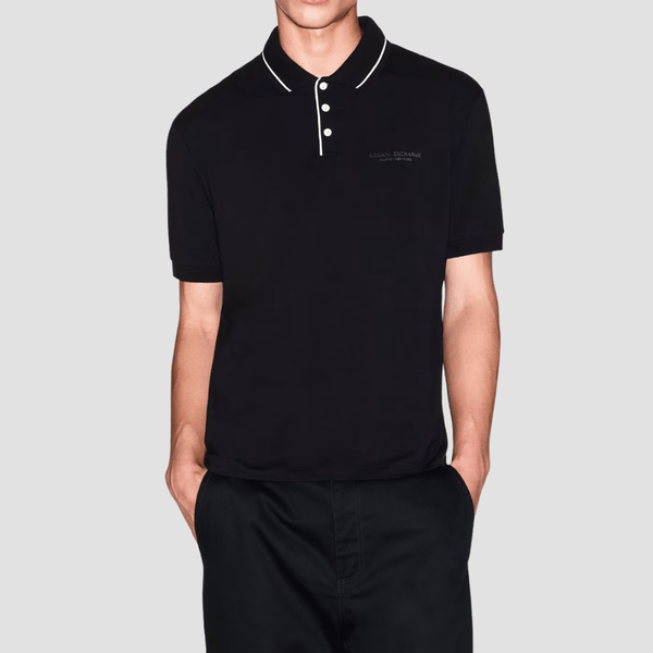 Armani Mens Regular Fit Polo in Black Stretch Jersey