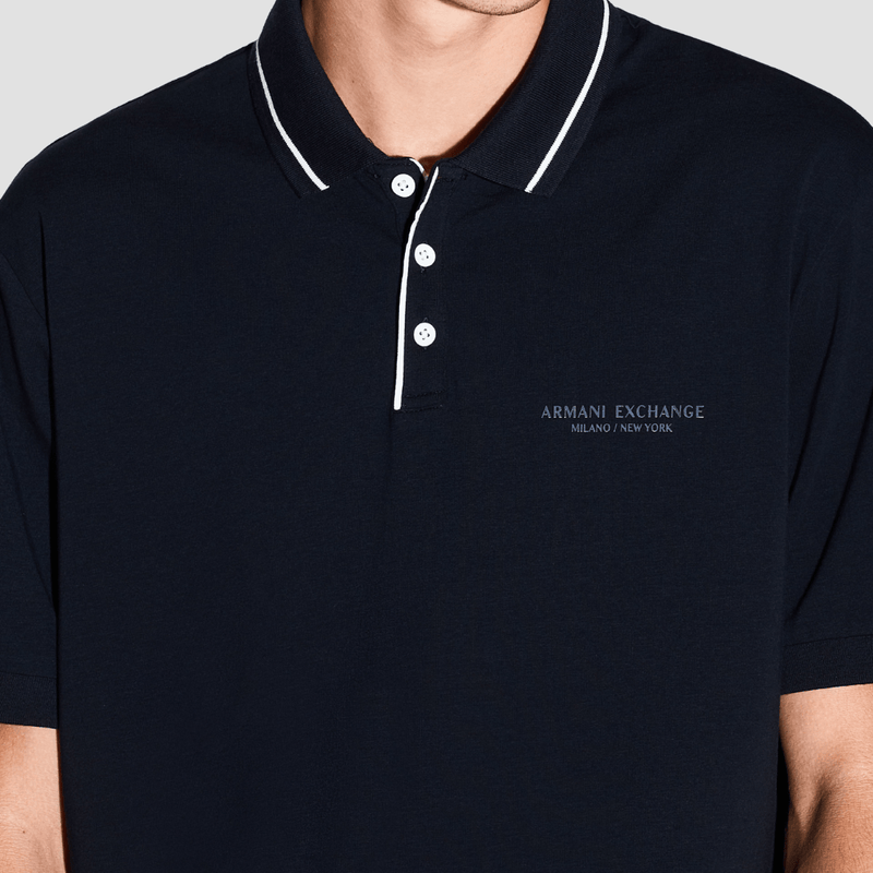 Armani Mens Regular Fit Polo in Deep Navy Stretch Jersey