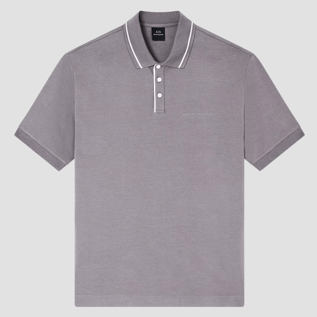 Armani Mens Regular Fit Polo in Grey Stretch Jersey