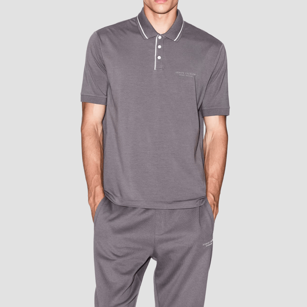 Armani Mens Regular Fit Polo in Grey Stretch Jersey