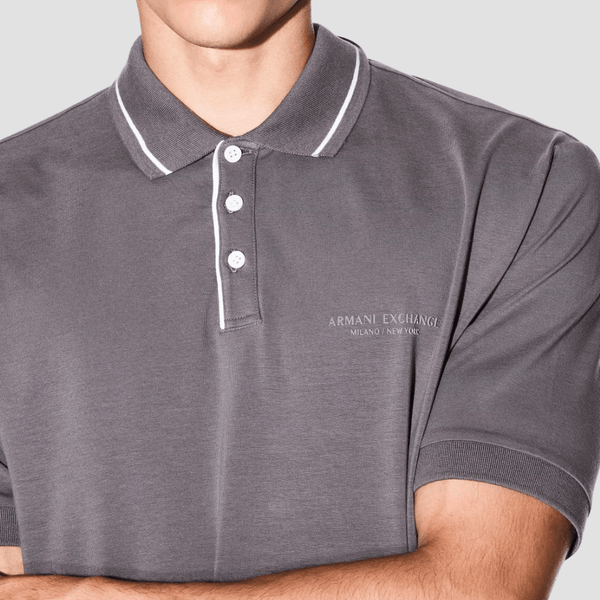 Armani Mens Regular Fit Polo in Grey Stretch Jersey