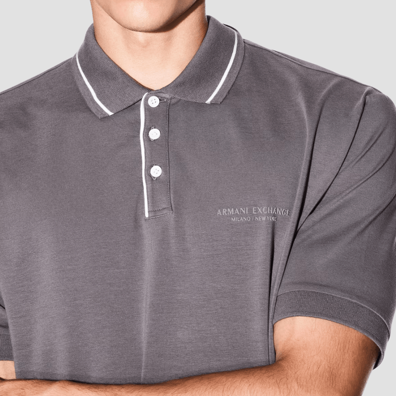 Armani Mens Regular Fit Polo in Grey Stretch Jersey