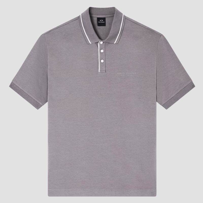 Armani Mens Regular Fit Polo in Grey Stretch Jersey