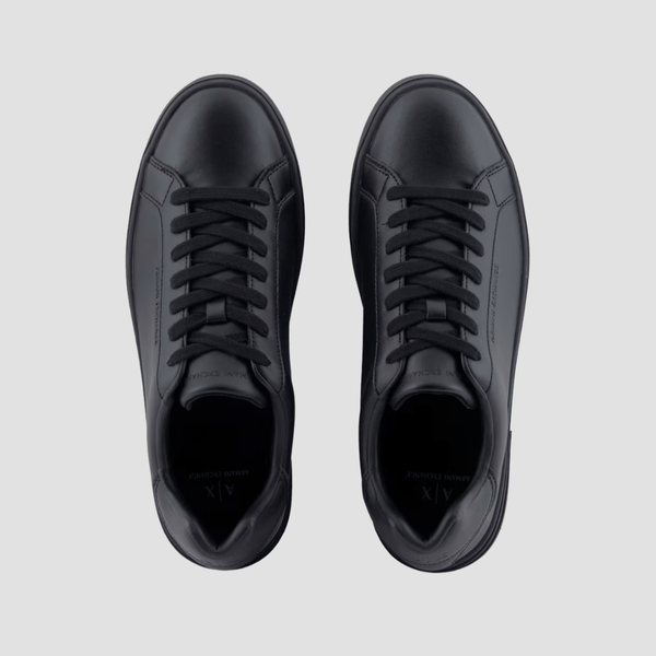 Armani Mens Sole Logo Sneakers in Black Leather