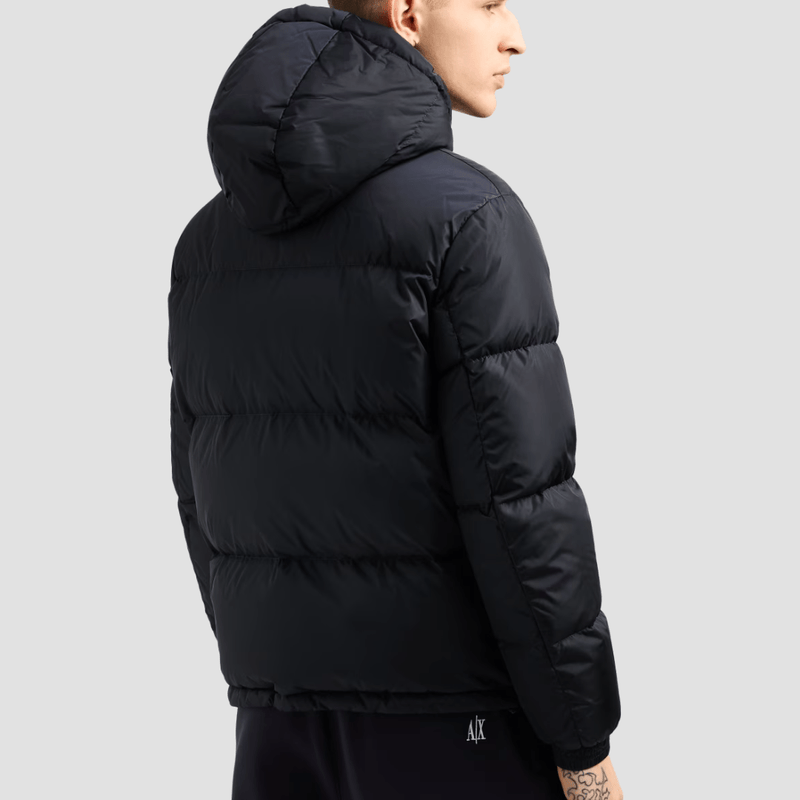 Armani Padded Down Jacket with Removable Hood in Deep Navy