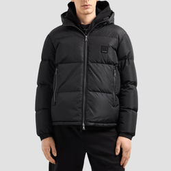 Armani Padded Down Jacket with Removable Hood in Black