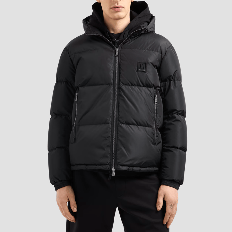 Armani Padded Down Jacket with Removable Hood in Black