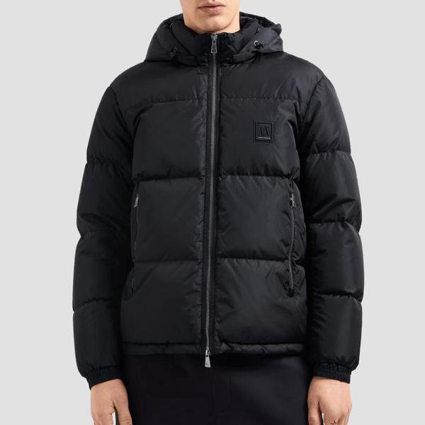 Armani Padded Down Jacket with Removable Hood in Deep Navy