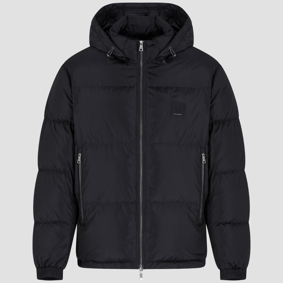 Armani Padded Down Jacket with Removable Hood in Deep Navy