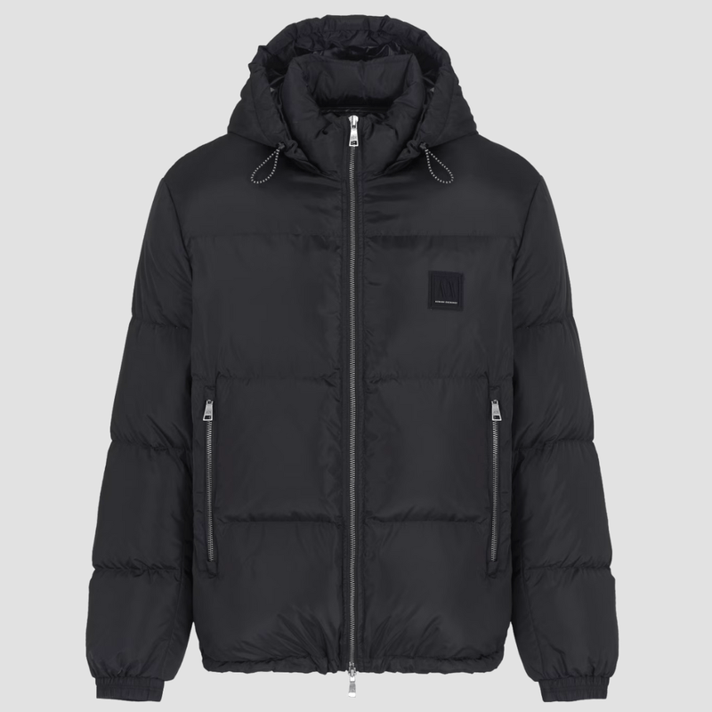 Armani Padded Down Jacket with Removable Hood in Black