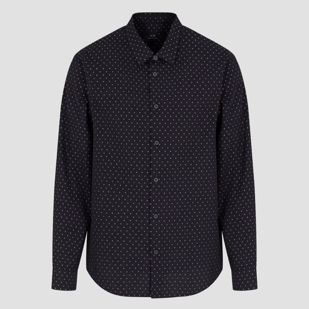 Armani Regular Fit Jacquard Shirt in Navy with AX Detail
