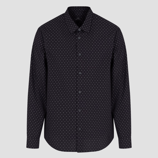 Armani Regular Fit Jacquard Shirt in Navy with AX Detail