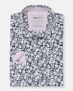 Brooksfield easy care regular fit mens shirt in navy floral